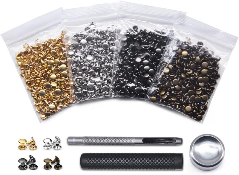 SEMINI 400 Sets Leather Rivets, Double Cap Rivet Tubular 4 Colors Metal Studs with Fixing Tools for DIY Leather Craft/Clothes/Shoes/Bags/Belts Repair Decoration (5x5mm) - Image 2